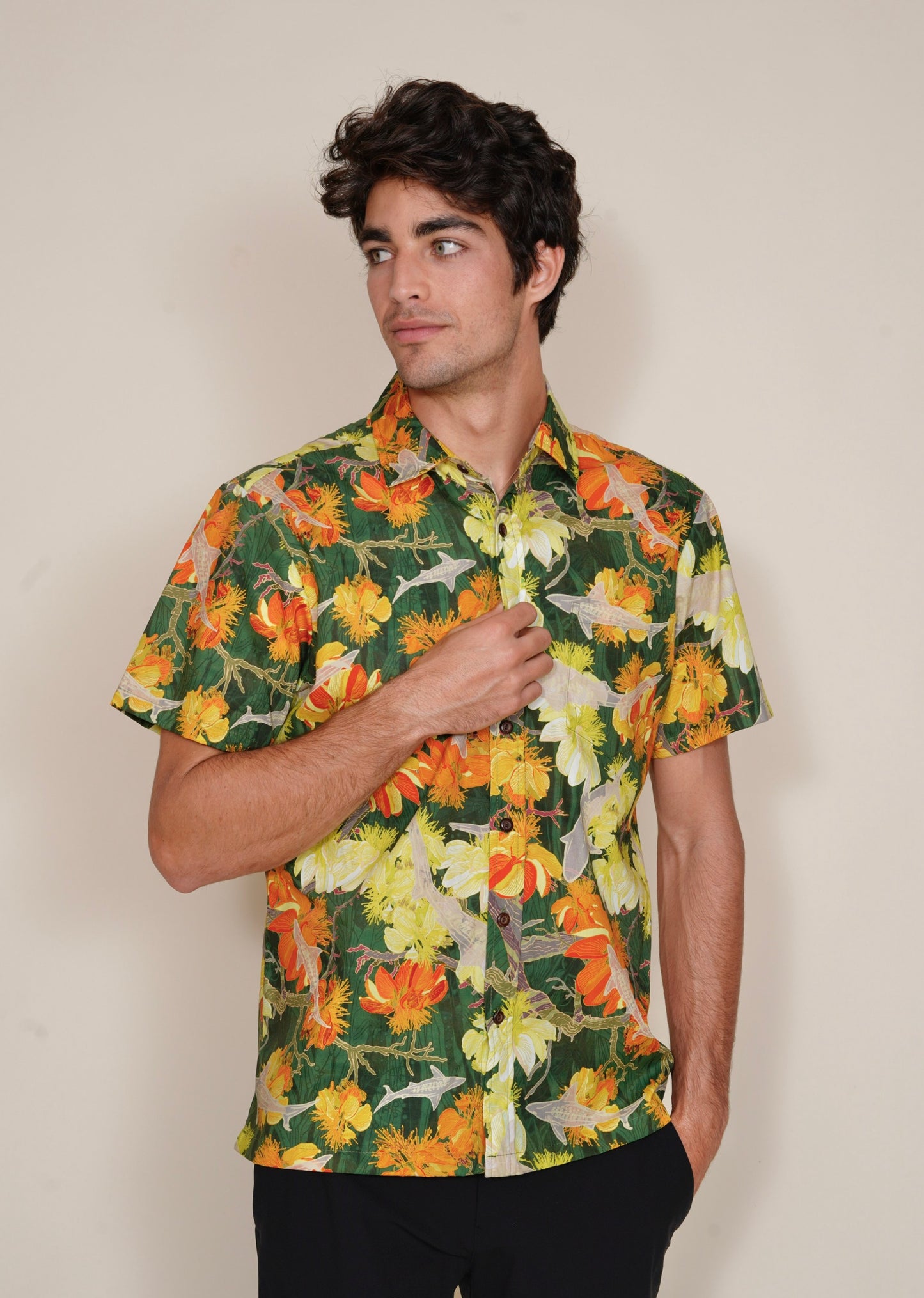 Watch for Sharks Green Aloha Shirt