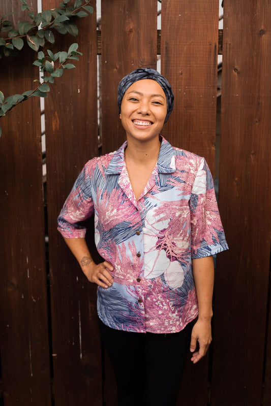 COCONUT Sky Blue Women's Half Sleeve Aloha Shirt