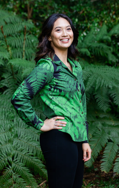 Palapalai Fern Limahuli Hāʻena Kauaʻi Green Women's Aloha Shirt