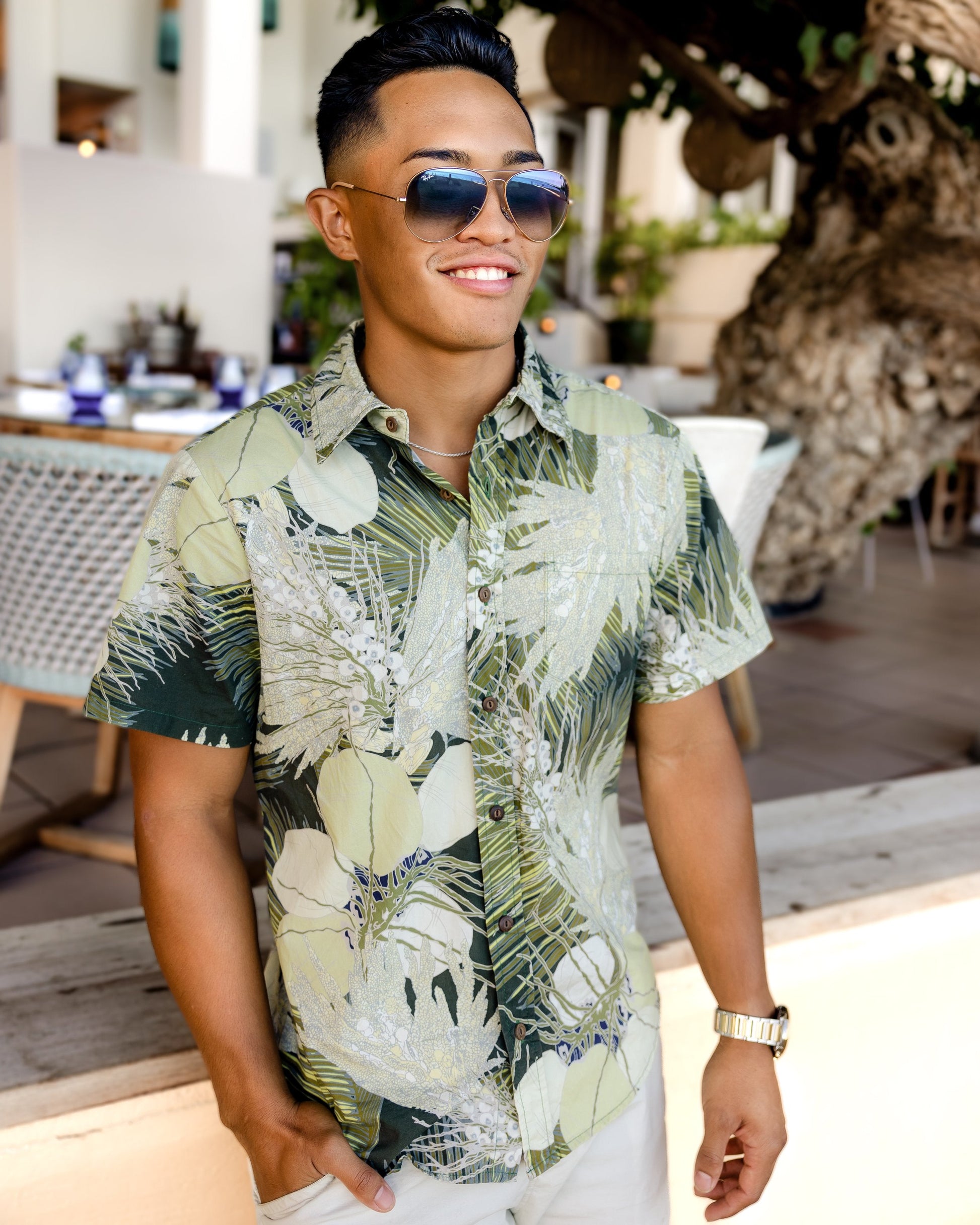 Mens Aloha Shirt - Coconut Fronds — David Shepard – David Shepard Hawaiʻi