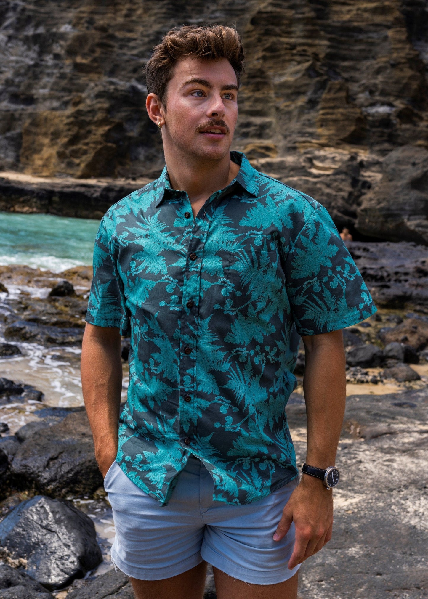 Men's Teal Aloha Shirt