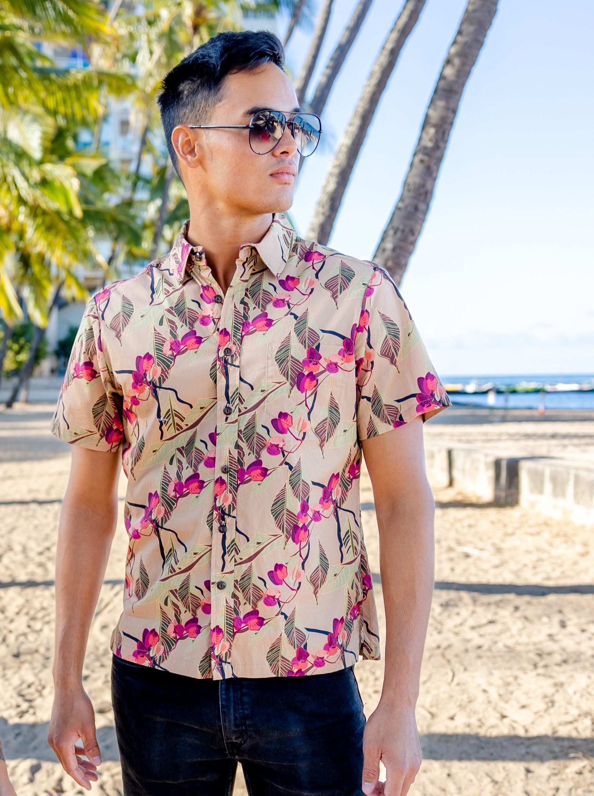 David Shepard Hawaii ‘A‘ali‘i Beige Aloha Shirt XL