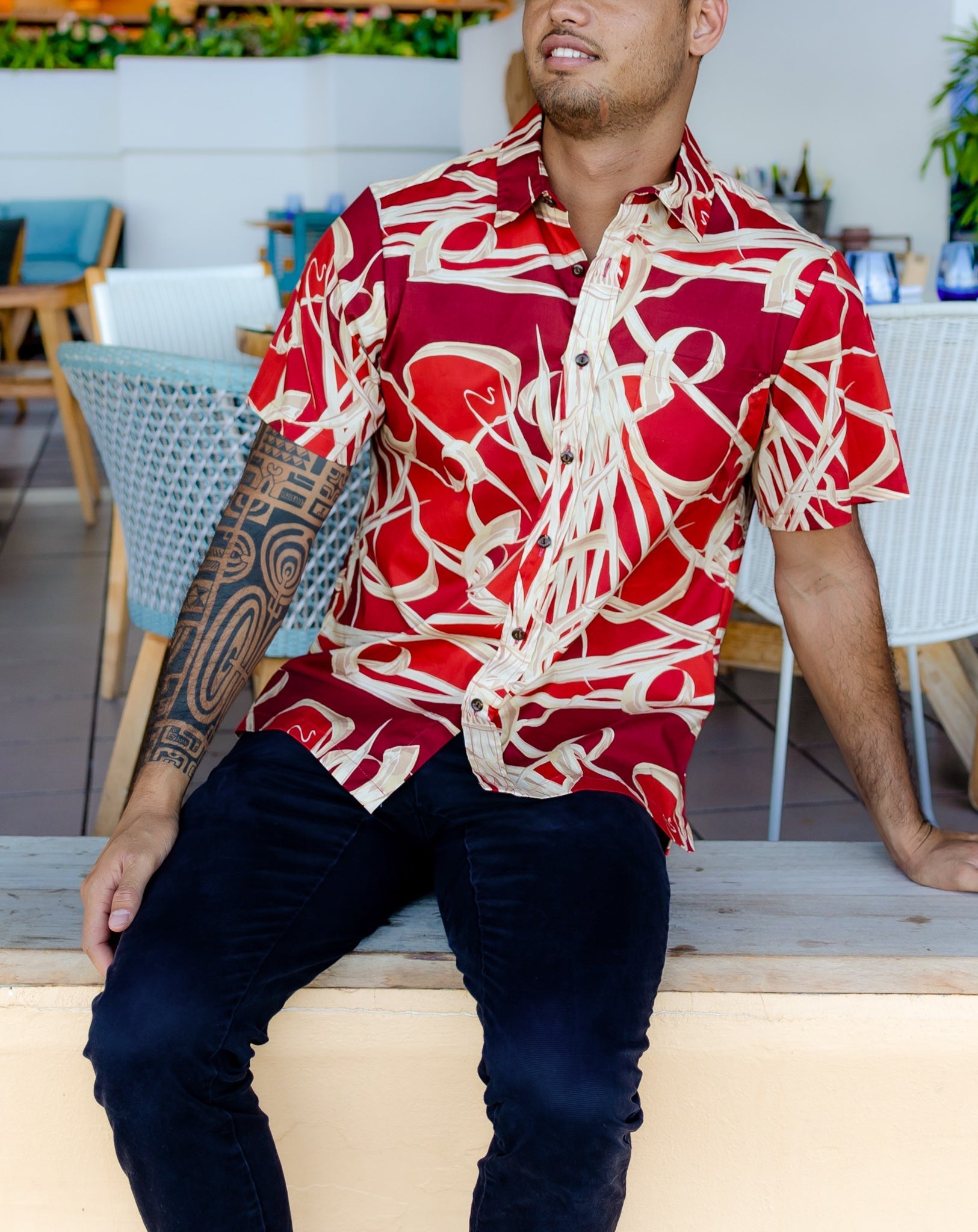 Men's modern red Hawaiian shirt