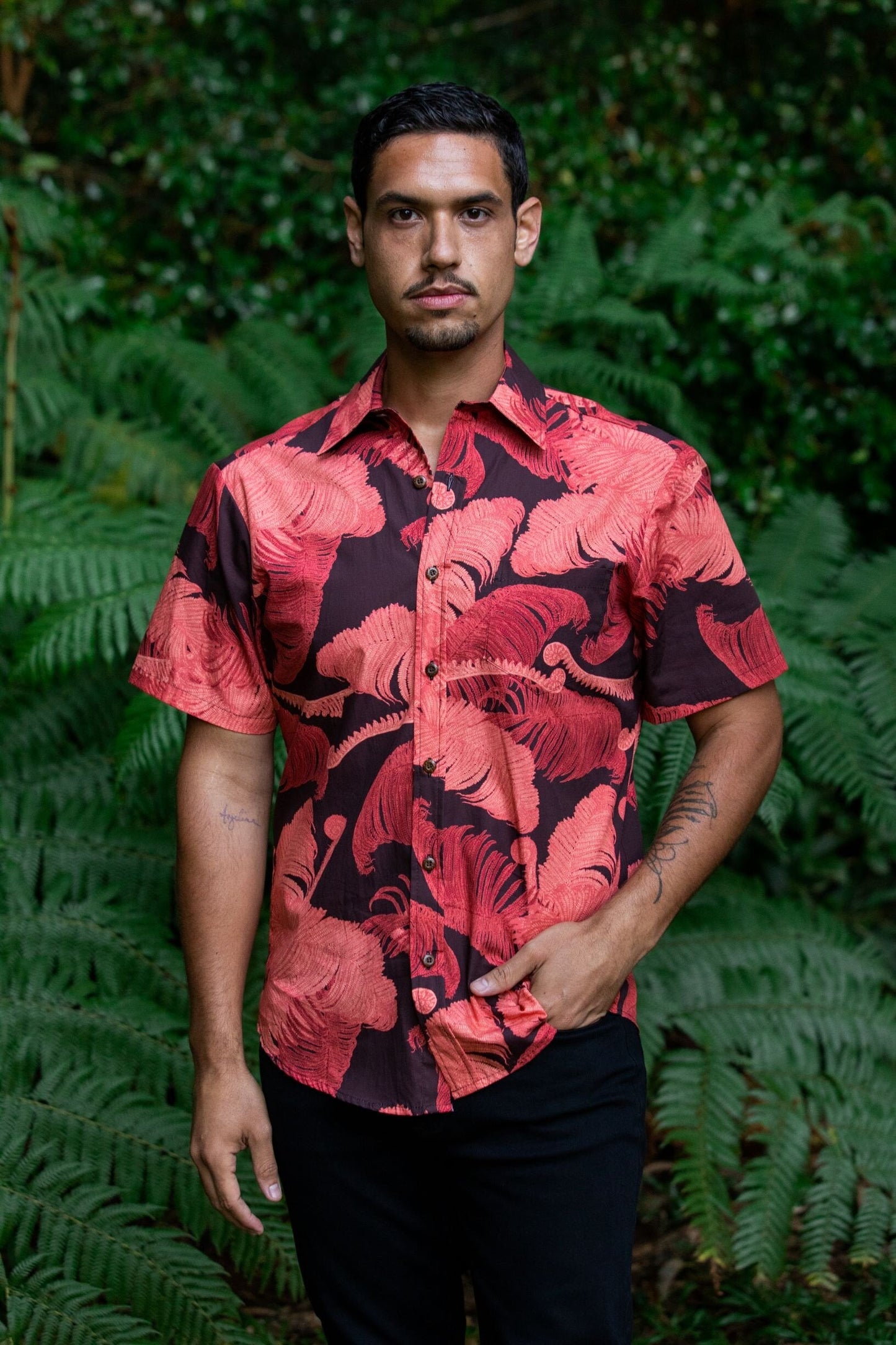 Ama'u Fern Kīlauea Red Aloha Shirt