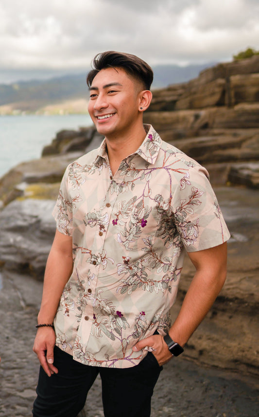 Iliahi Sandalwood Tan Landscape Relaxed Fit Aloha Shirt